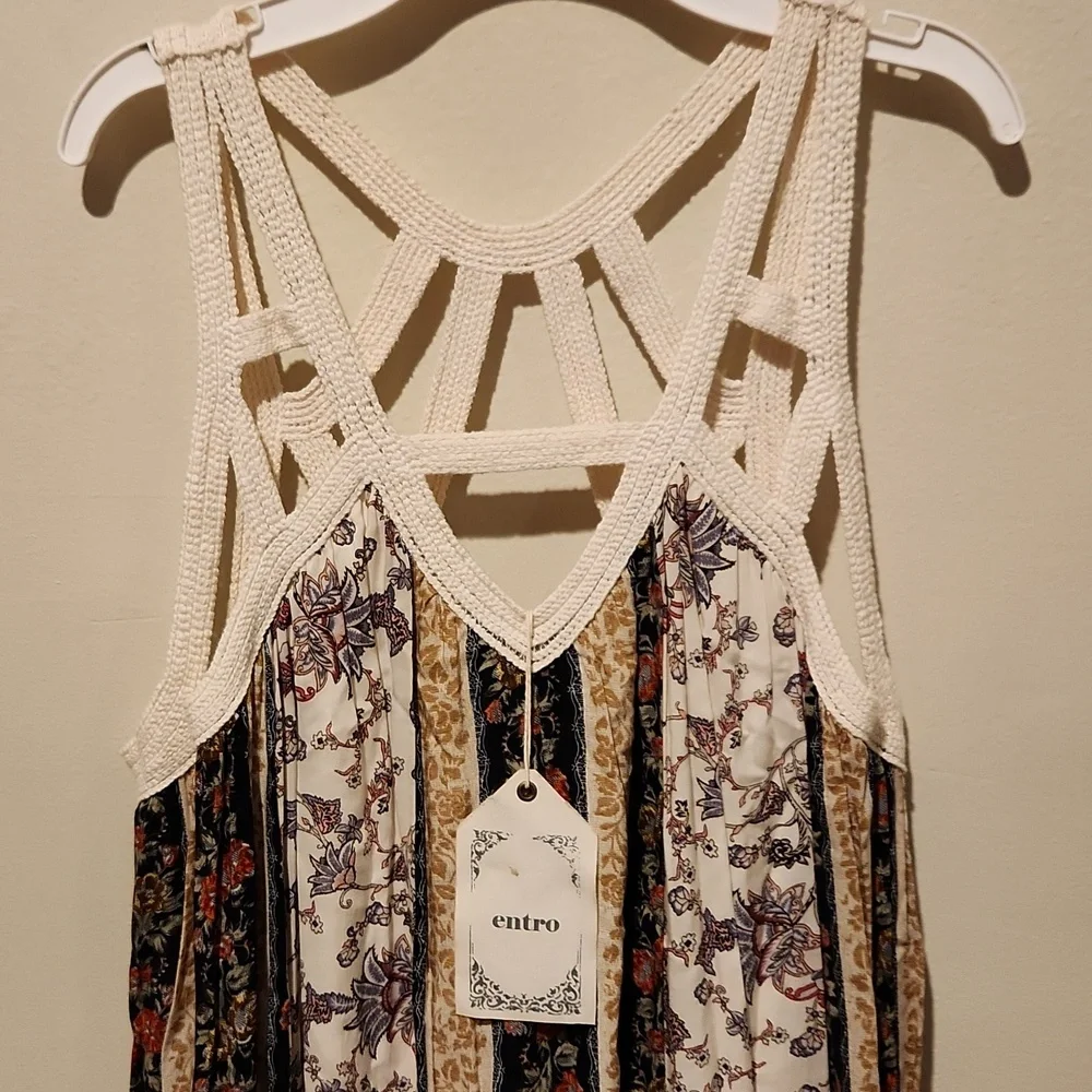 ❤️ NWT! ENTRO CROCHET STRAP BOHO MINI DRESS, MEDIUM - Picture 2 of 7